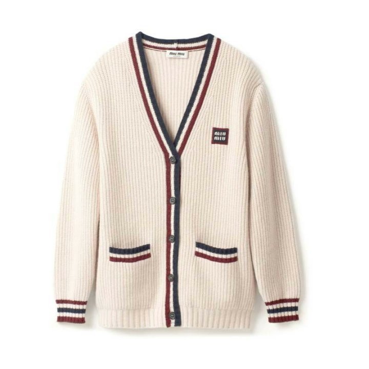 미우미우  브이넥 스트라이프 디테일 가디건 