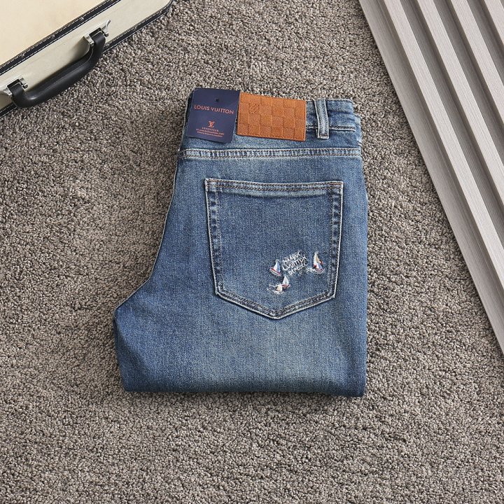 루이비통  레터링 요트 자수로고 스판 데님진 