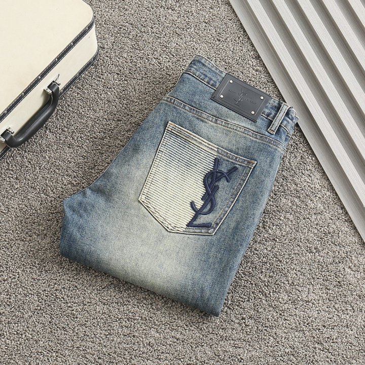 생로랑  백포켓 자수로고 스판 워싱 데님진 
