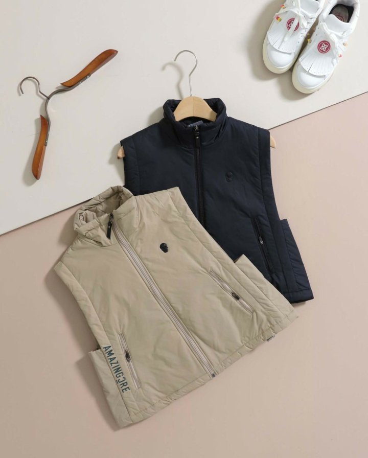 어메이징 크리  하이넥 우븐 베스트 