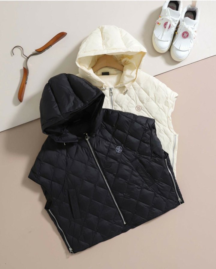 지포어  다이아 누빔 후드 패딩 베스트 