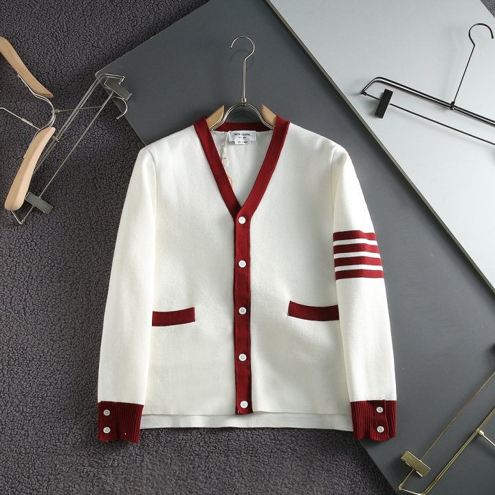 톰브라운  4바 배색 양모 버튼 가디건