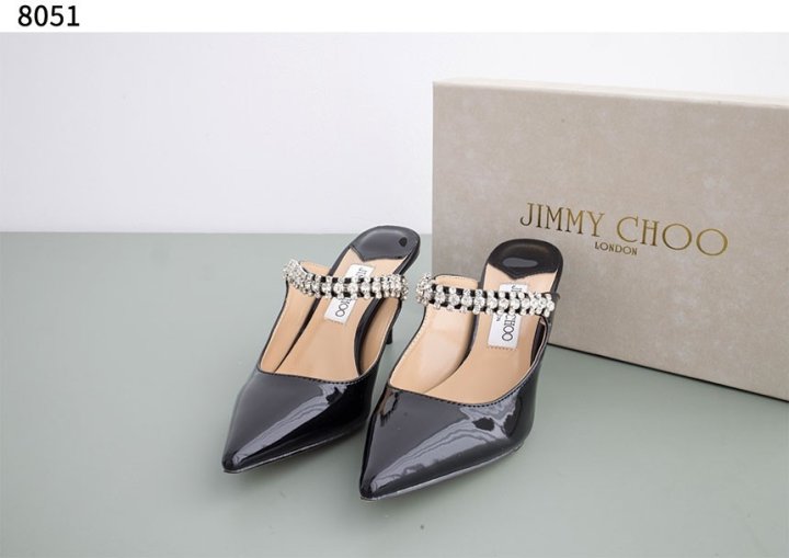 지미추  크리스탈 스트랩 페이먼트 레더 스틸레토 뮬 