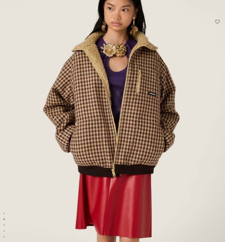 미우미우  플리스 안감 체크 블루종 재킷