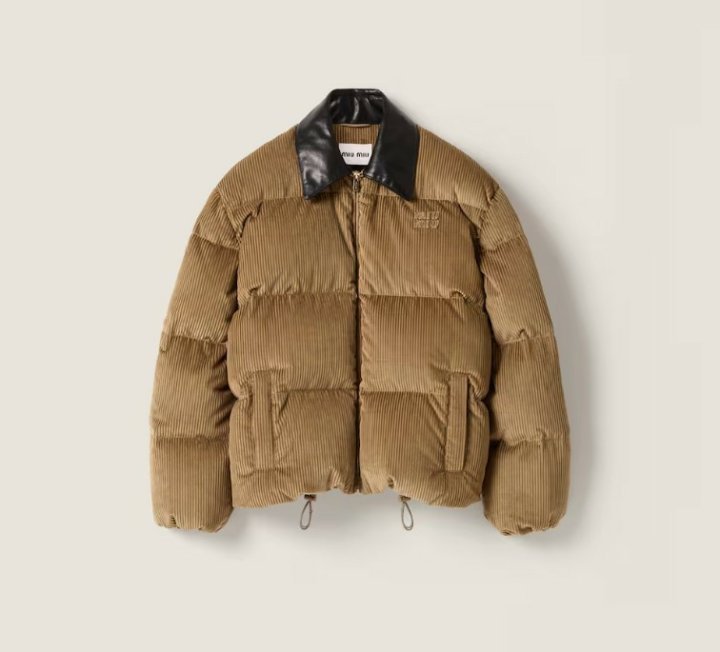 미우미우  코듀로이 및 나파 가죽 다운 재킷  
