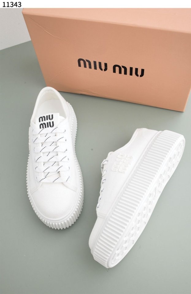 미우미우   여성 데님 워시드 플랫폼 스니커즈