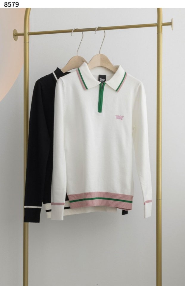 PXG   여성 배색 집업 카라 스웨터 