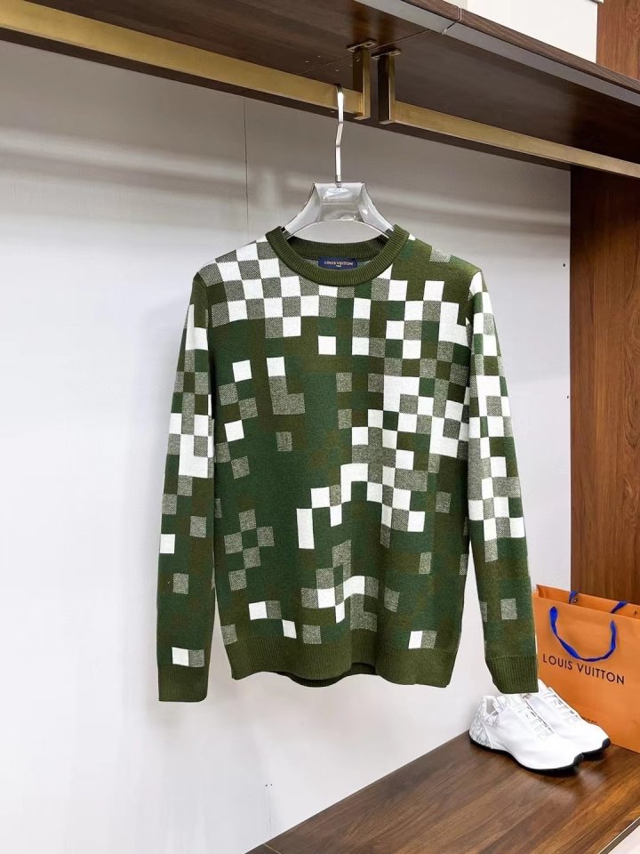 루이비통  다미에 멀티체크 자수로고 울라운드 니트