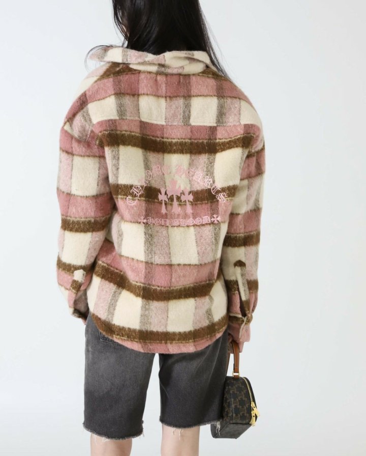 크롬하츠  체크 모헤어 울 오버사이즈 퀼팅 셔츠 자켓  